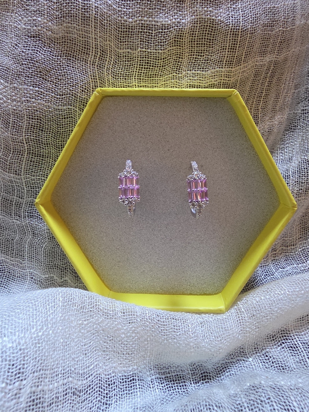 Bomb Party -Unicorn- Sterling Silver Pink Sapphire Baguette Drop Earrings